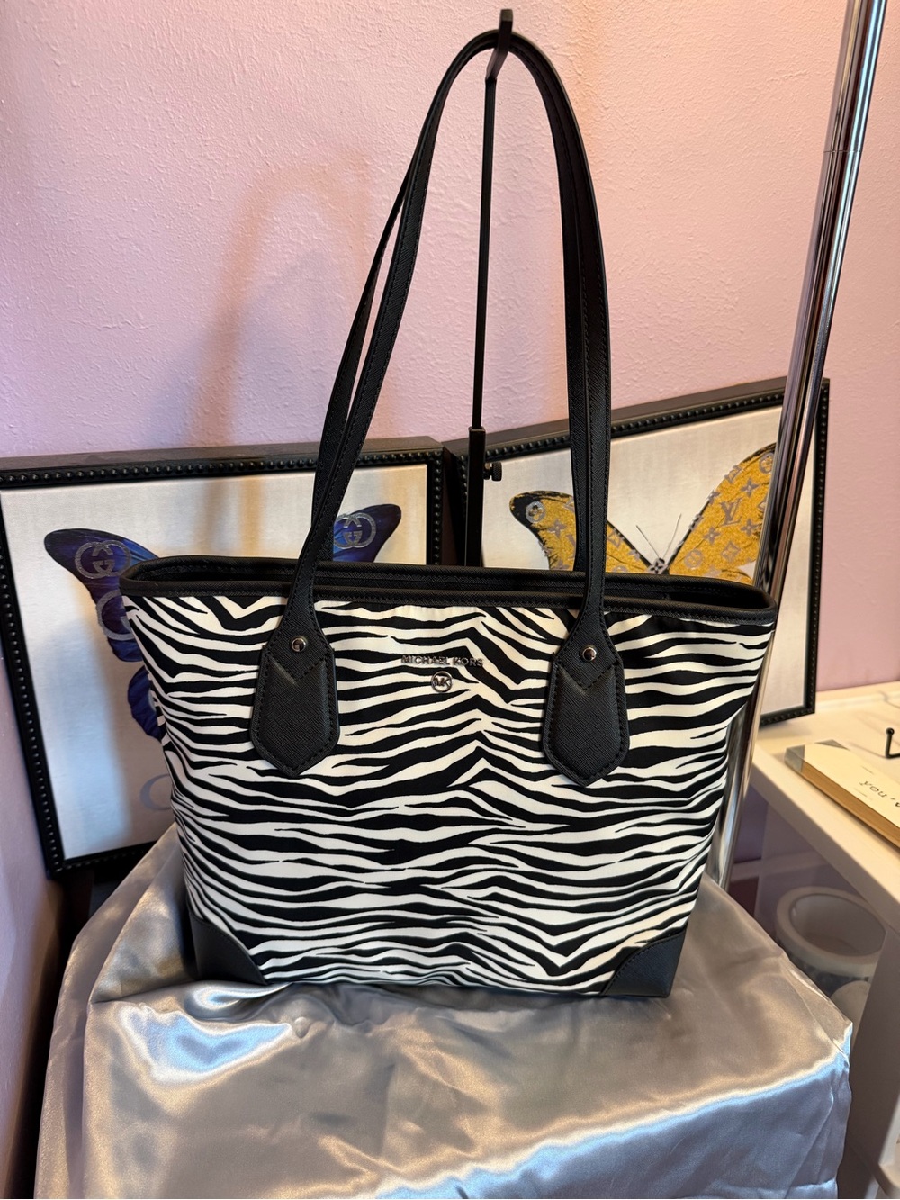 Michael Kors Black & White Zebra Print Tote Bag NWT